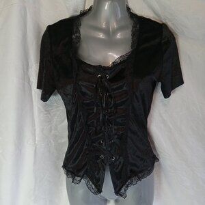 Women's Size S Black Corset Top Gothic Emo Grunge Witchy Gothic Y2K Velour
